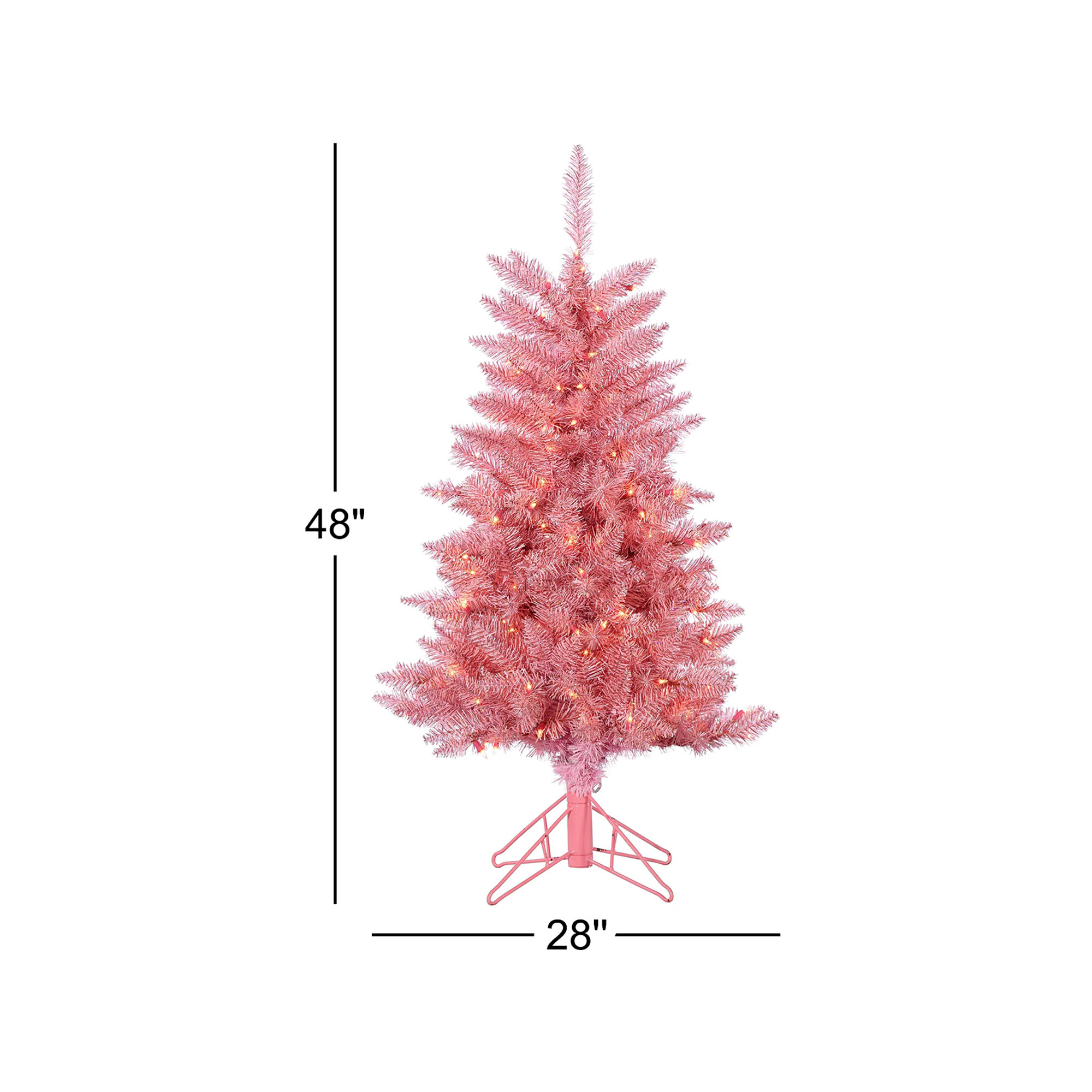 7.5' Pre-Lit Pink Artificial Pine Christmas Tree, 48" H x 28" W x 28" D