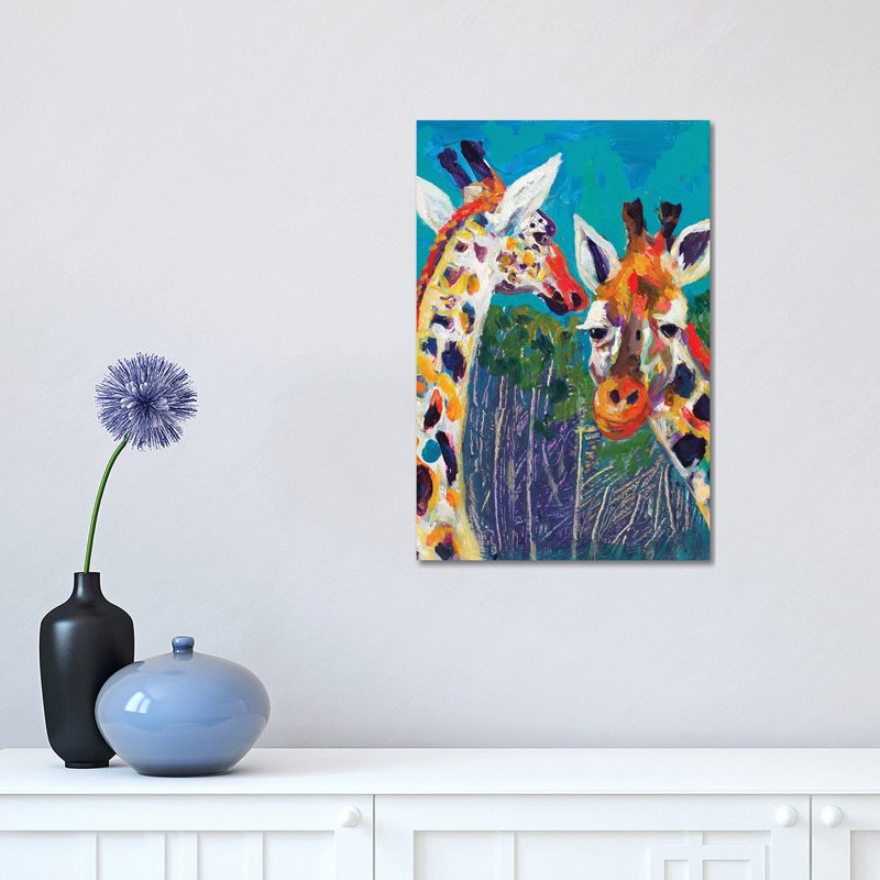 Colorful Giraffes by Andy Beauchamp - Wrapped Canvas Painting, 30.48 cm H x 45.72 cm W