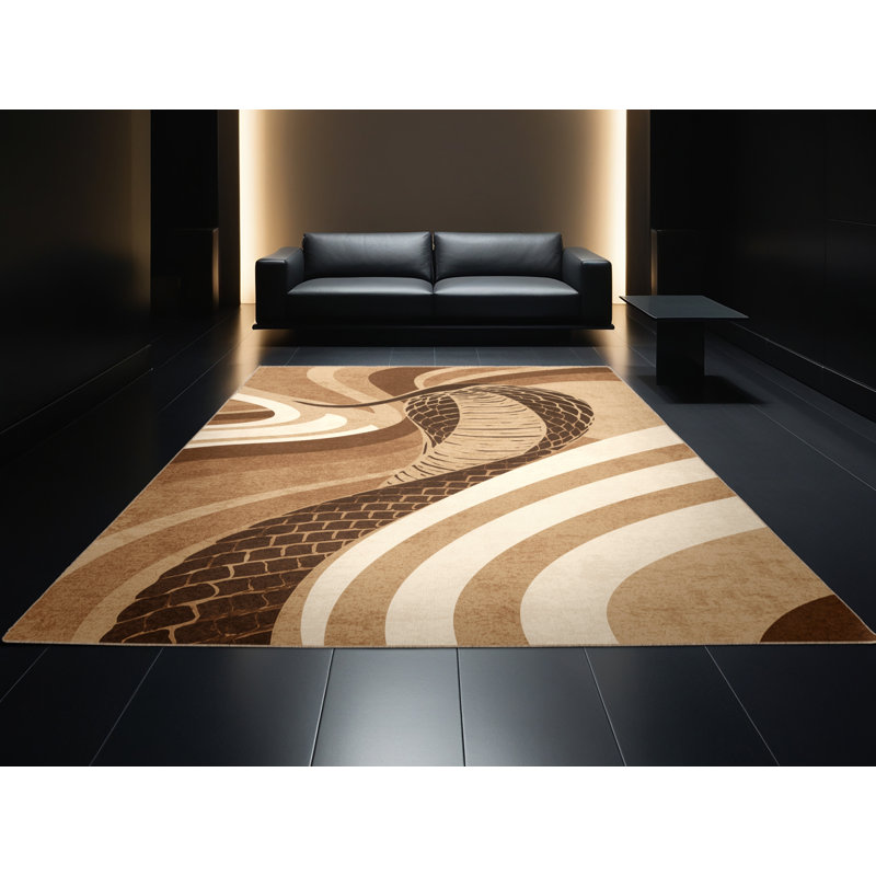 Tapis à motif d'arc moderne brun et beige lavable à la machine Pavanvir, 7 x 9