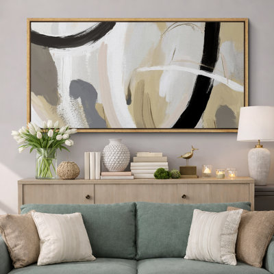 Neutral Abstract Brushstrokes Large Framed Canvas Print Wall Art, Modern Minimalist Decor