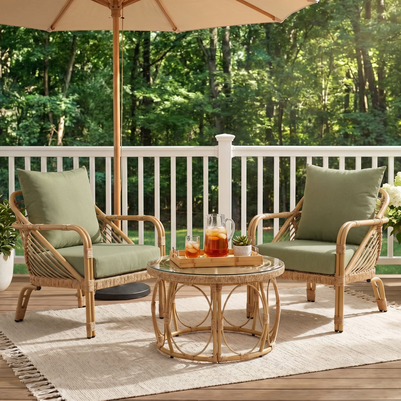 All Weather Polyethylene (PE) Rattan Conversation Sets With Coffee Table, Indoor/Outdoor Lounge Chairs With Cushions For Patio, Porch, Or Garden