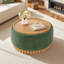 Repose-pieds de rangement rond 29 po avec pieds en bois massif - Table basse moderne avec couvercle réversible, repose-pieds en chenille verte, aucun assemblage requis-1988413584