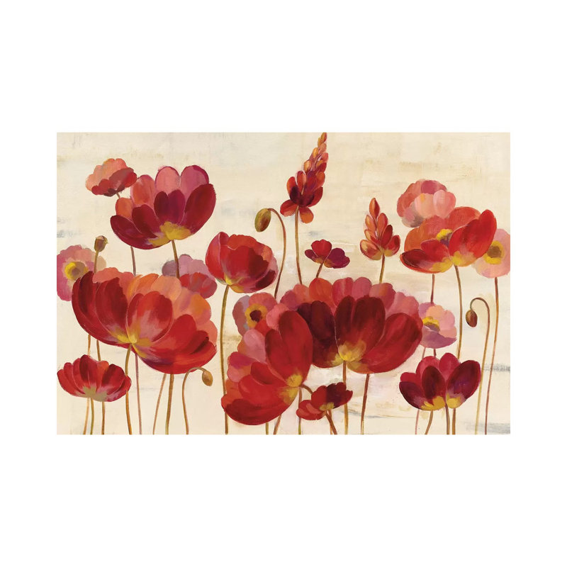 Red Flowers on Cream 1 Piece Wrapped Canvas Painting, 101.6 cm H x 66.04 cm W