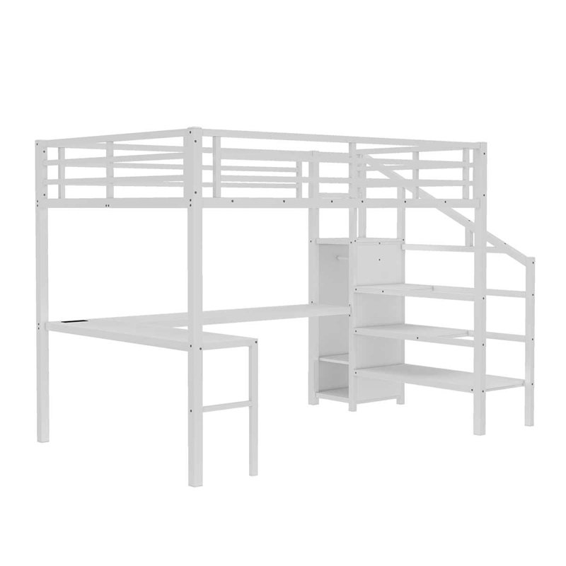 Lit mezzanine avec bureau en L et port USB, lit mezzanine avec garde-robe et tablette réglable pour les adolescents adultes