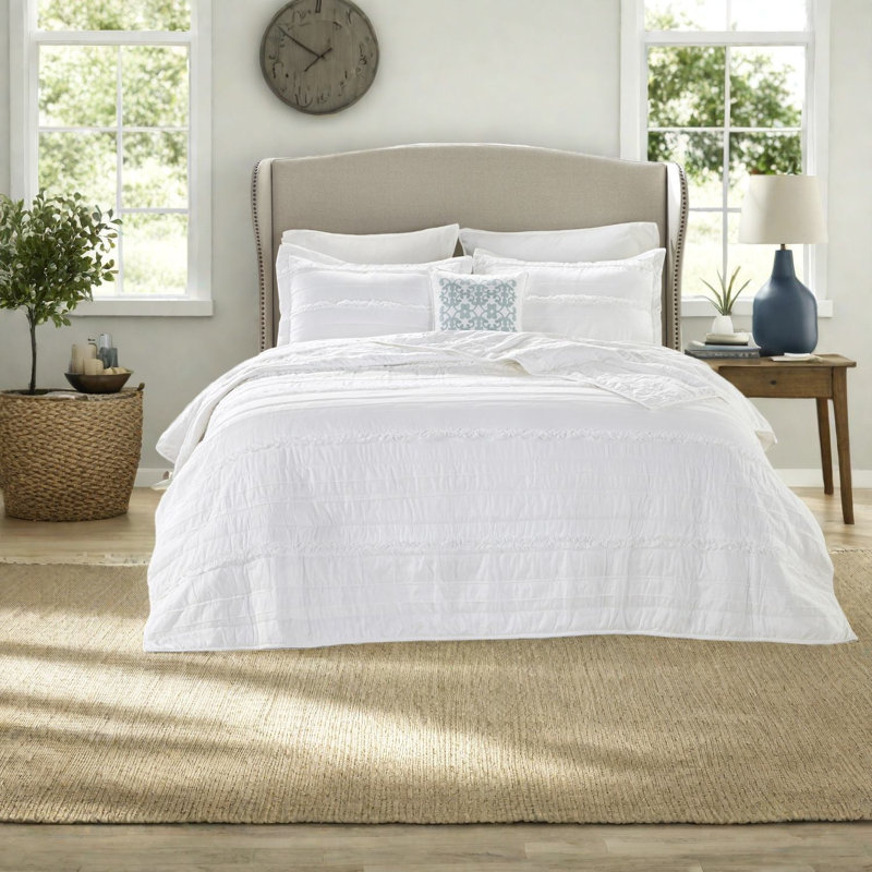 Reversible Microfiber Bedding Sets, Ruffle King Cal King Farmhouse Home