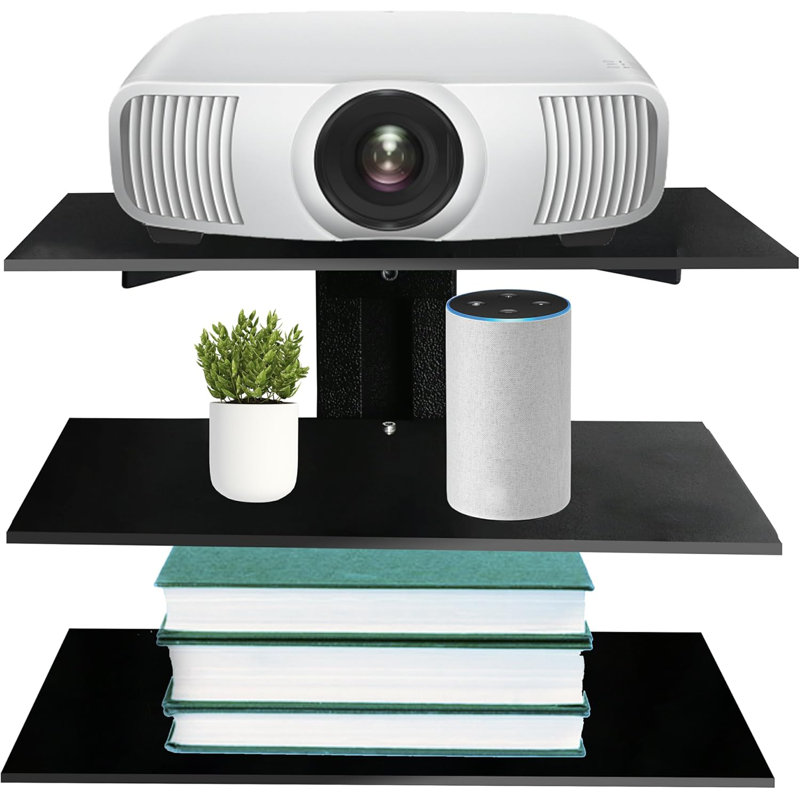 Tablettes de divertissement mural - Tablette pour projecteur - Tablettes flottantes pour téléviseur, lecteurs DVD, consoles de jeux, boîtes de câble, accessoires de télévision, 3 tablettes, noir