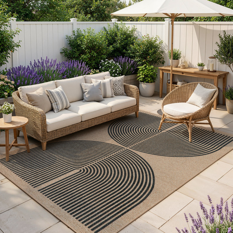 Narze Modern Easy Jute Machine Washable Area Rug Outdoor Rug with Non-Slip Backing for Patio, Deck, Backyard Beside the pool