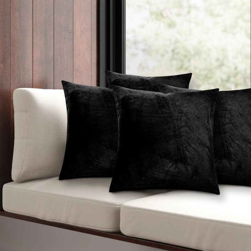 Apex Crushed Velvet Cushion Cover Set, Black