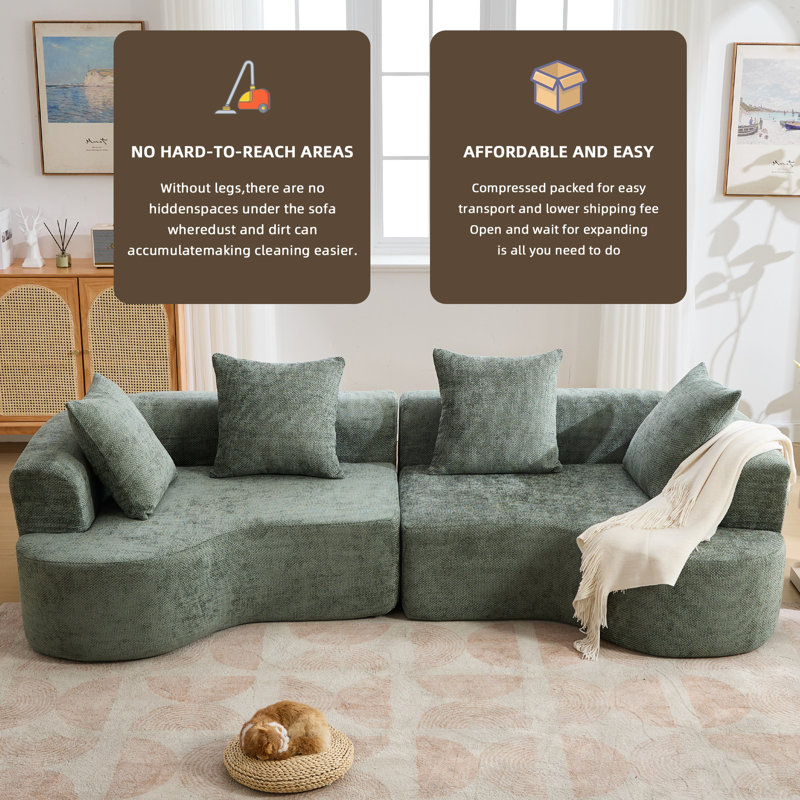 106.3‘’curved Sectional Sofa, Boucle Fabric Sectional Sofa Couch, Fabric Upholstery Couch For With Pillows For Living Room Office,apartment No Assembly Required