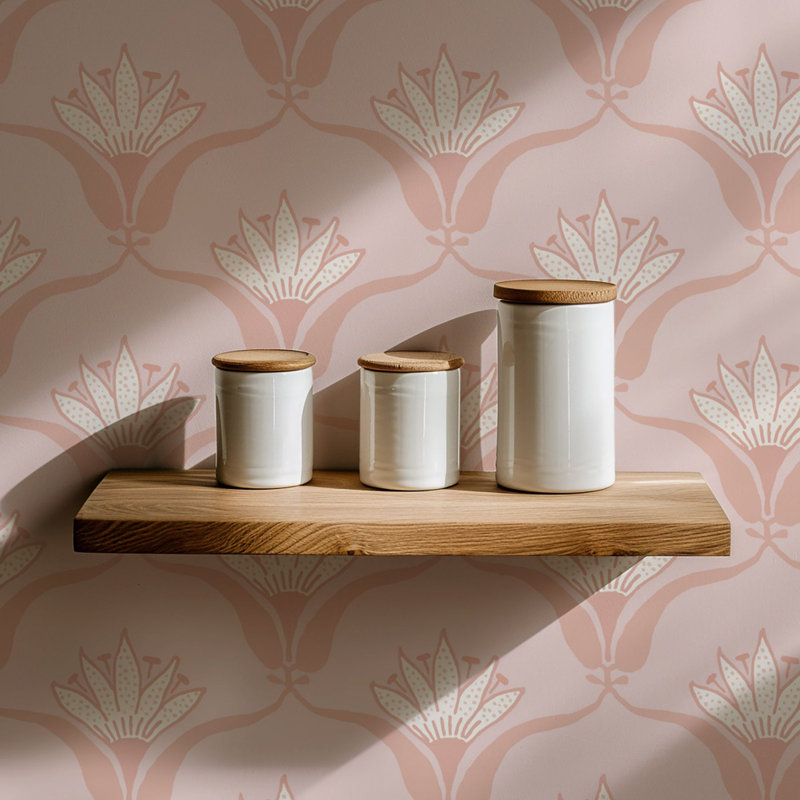 Shanghai Wallflower 10' L x 25" W Wallpaper Tile, Pink Petal, Peel & Stick, Self-adhesive