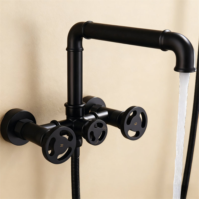 roind Double Handle Wall Mounted Tub Spout with Handshower, Matte Black