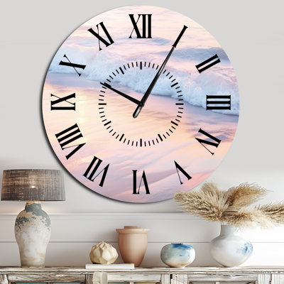 Blush Ocean Glow - Horloge murale silencieuse en métal, imprimée sur métal