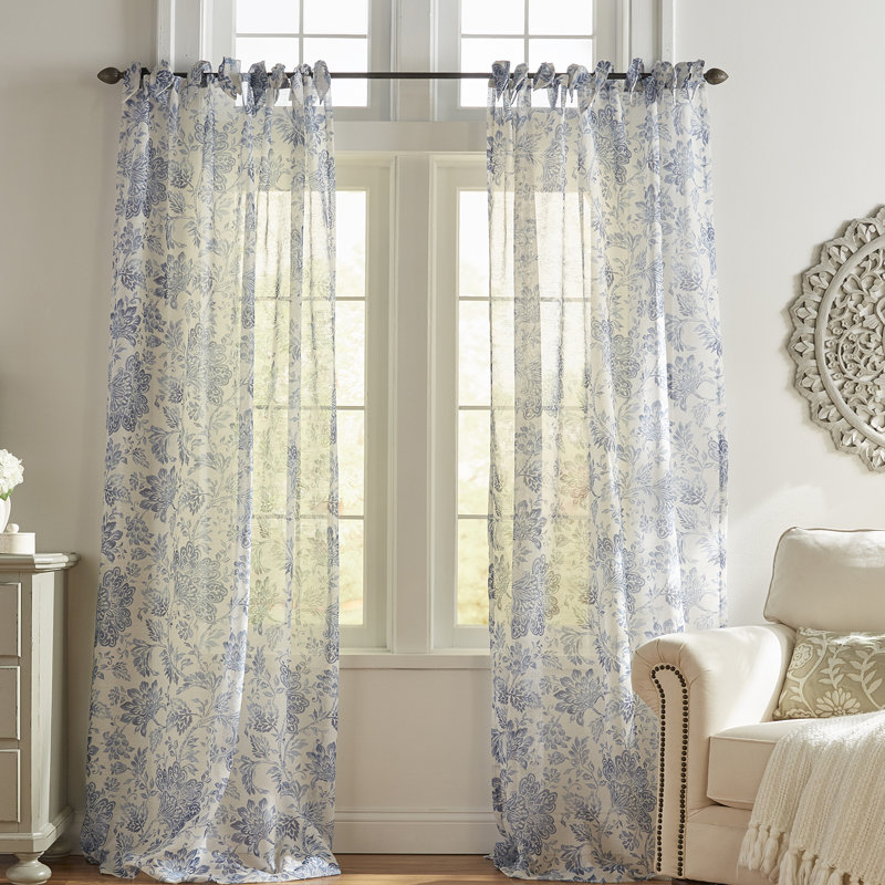 Panneau de rideau simple diaphane Arly, l 52 po x L 84 po, Indigo