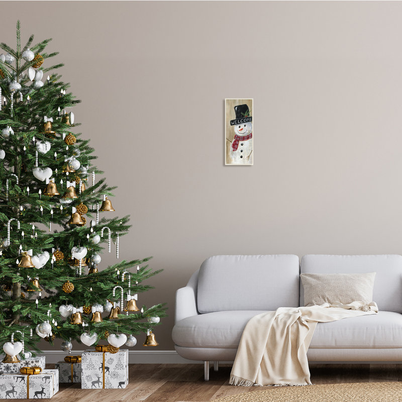 Chapeau de houx «Welcome Greeting Rustic Winter Snowman» par Nan - Peinture, Plaque murale, H 17 po x l 7 po x P 0,5 po
