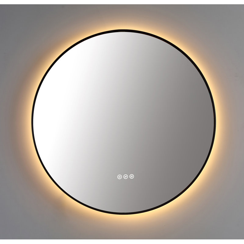 Shell LED Mirror, Matte Black, Round, 35.43" x 35.43"