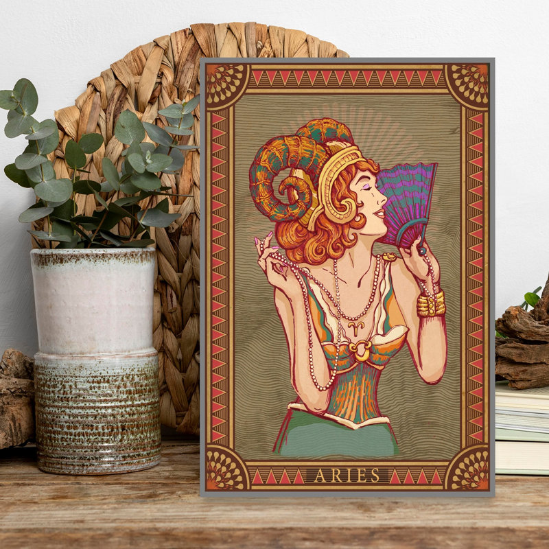 Aries Art Deco Woman Elegant Vintage Wall Art Print 1 Piece Wrapped Canvas Wall Art, 45.72cm H x 30.48cm W