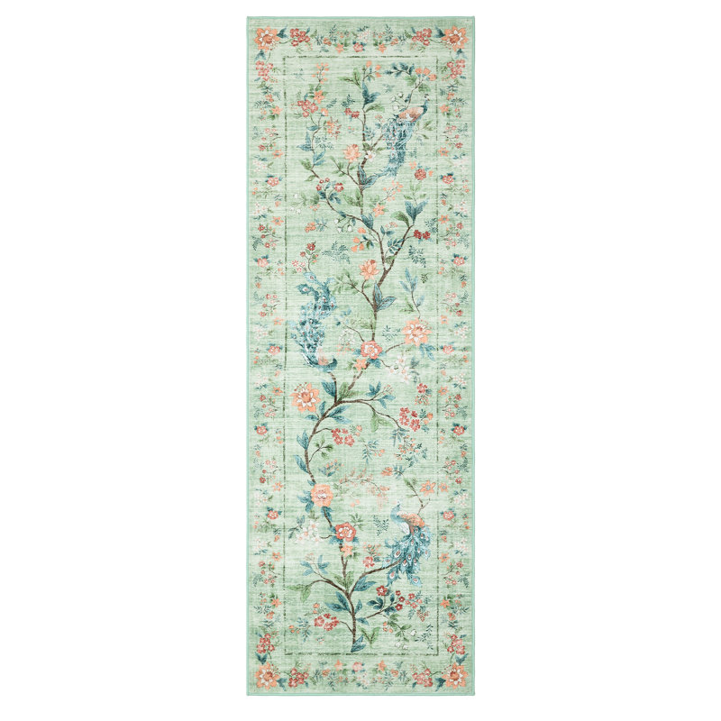 Washable Floral Rug Non Slip Modern Farmhouse Living Room Carpet Non Shedding Low Pile Floor Mats Foldable Print Accent Indoor Rug for Bedroom Playroom Nursery