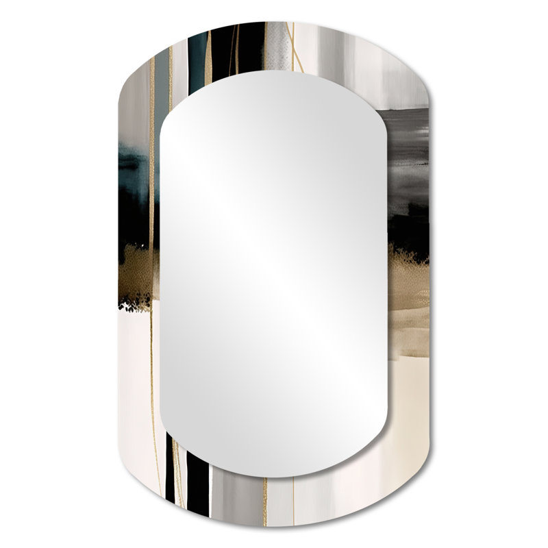 Dominga Abstract Geode Geometric Black And Gold III - Geometric Asymmetrical Decorative Wall Mirror, Modern Cylinder Mirror, Printed Metal Art