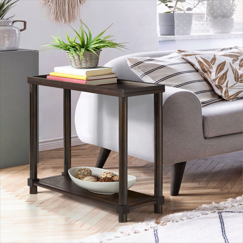 Tables de bout étroites avec tablette, ensemble de 2, Espresso
