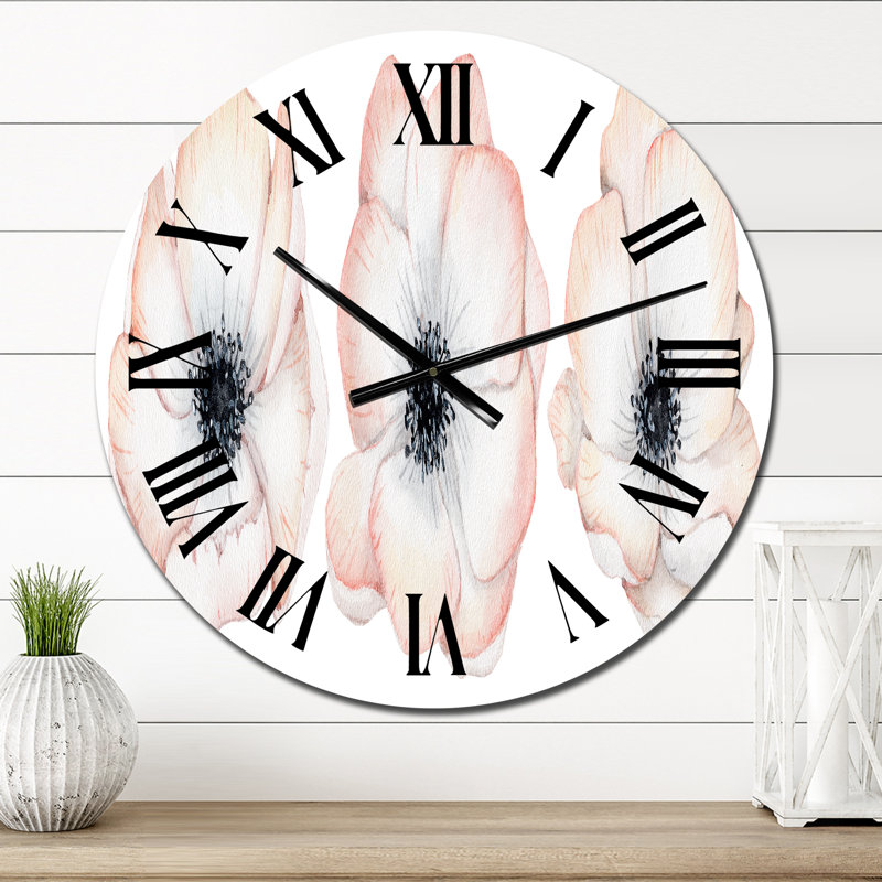 Watercolor Anemone Rose Flowers - Horloge murale traditionnelle, Petit