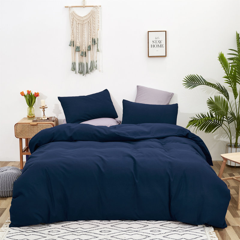 Solid Color Comforter Dark Color 3 PCs Bedding Set Deep Color Bed Comforter Set, Navy