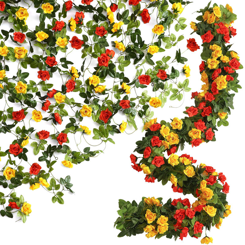 Paquet de 6 guirlandes de fleurs artificielles 15,8 pi fausses vignes, Jaune orange
