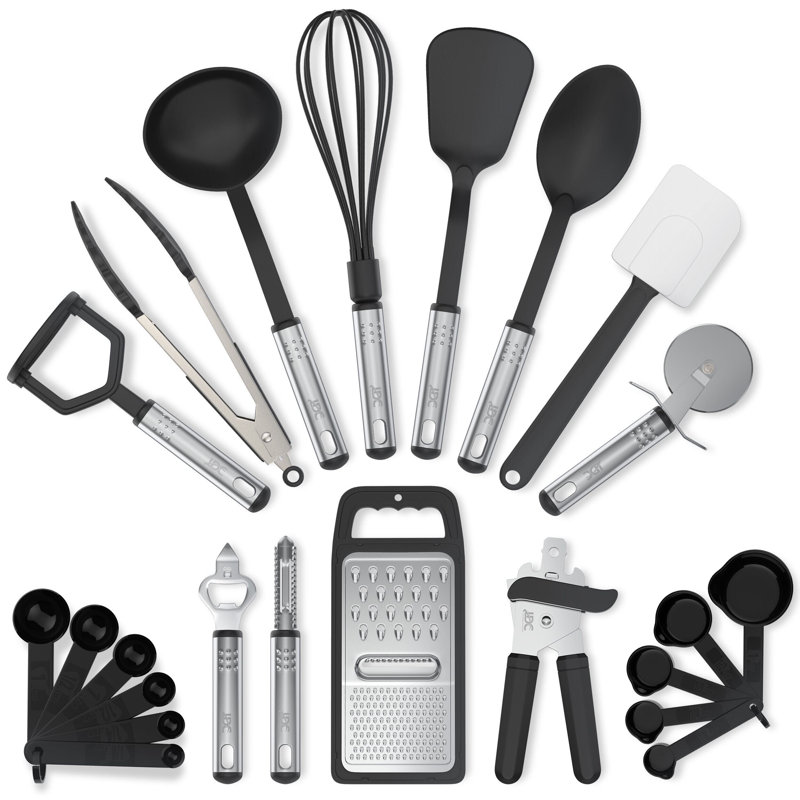 Lux Decor Collection 23-Piece Essential Kitchen Utensil Set Multipurpose Nylon and Stainless Steel Cooking Tools, Black