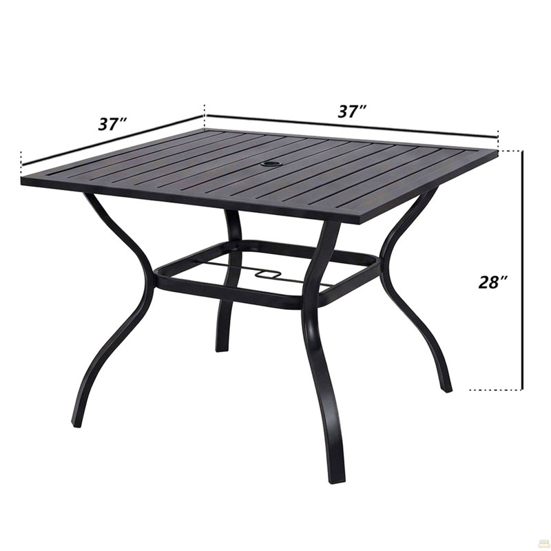 Ensemble de table de salle à manger d'extérieur, table carrée noire en métal de 37 pouces avec 4 chaises pliantes, Noir