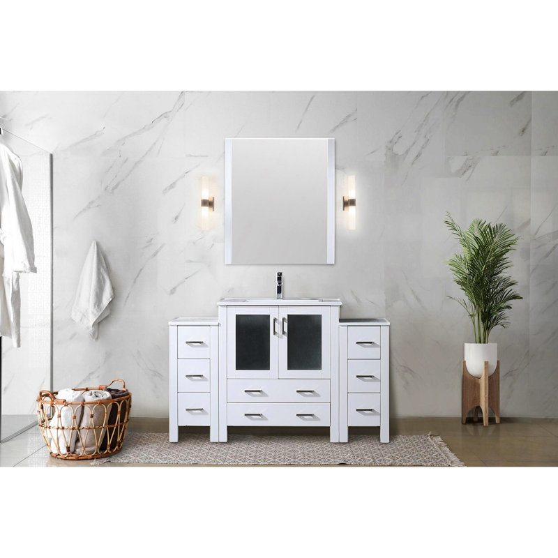Meuble-lavabo simple blanc 54 po L, 18,25 P, fermeture en douceur, plateau en céramique avec une finition de longue durée, profondeur de 17,33 po, fermeture, rangement dans l'armoire et les tiroirs