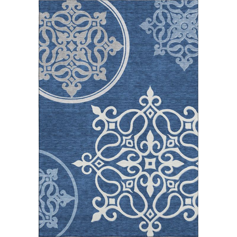 Premium Machine Washable Prisco Navy Rug, Rectangle 10' x 14'
