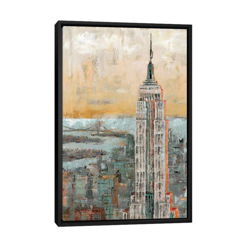« empire state building abstract », reproduction sur toile, H 26 po x l 18 po x P 1,5 po, Toile avec cadre noir, Pas de tapis