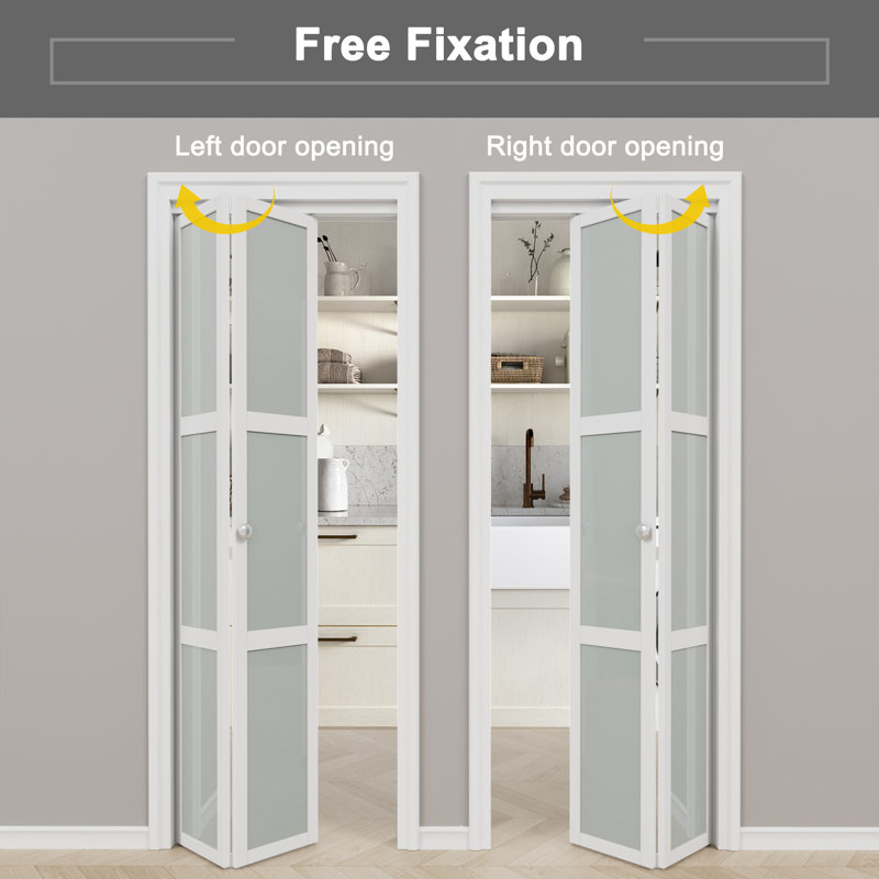 36 in. x 80 in. White Primed MDF Bi-Fold Door with Frosted Glass Panels