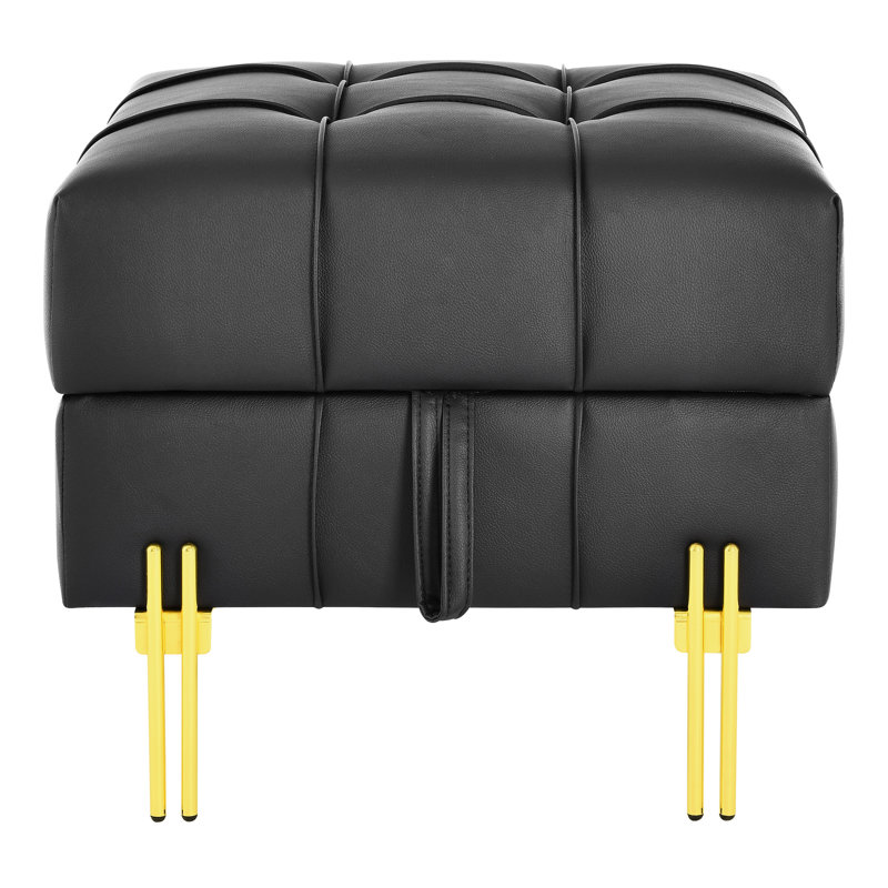 22 po. Cuir noir pour animaux de compagnie - banc de rangement - entrée avec pieds en acier inoxydable doré, Noir