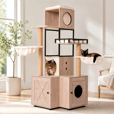 63" Cat Tree with Litter Box Enclosure and Scratching Posts