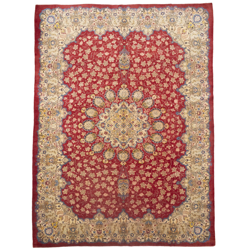 Tapis oriental rouge fait à la main 11 x 14 po