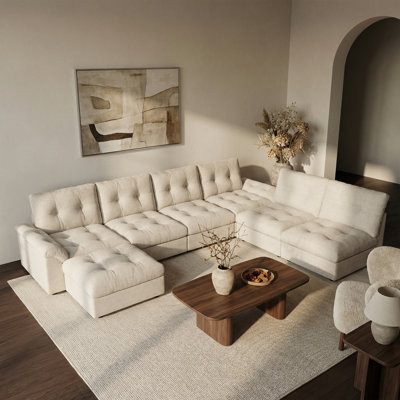 133" Modular Sectional Cloud Sofa With Deep Seat Couch,lattice Decored Design