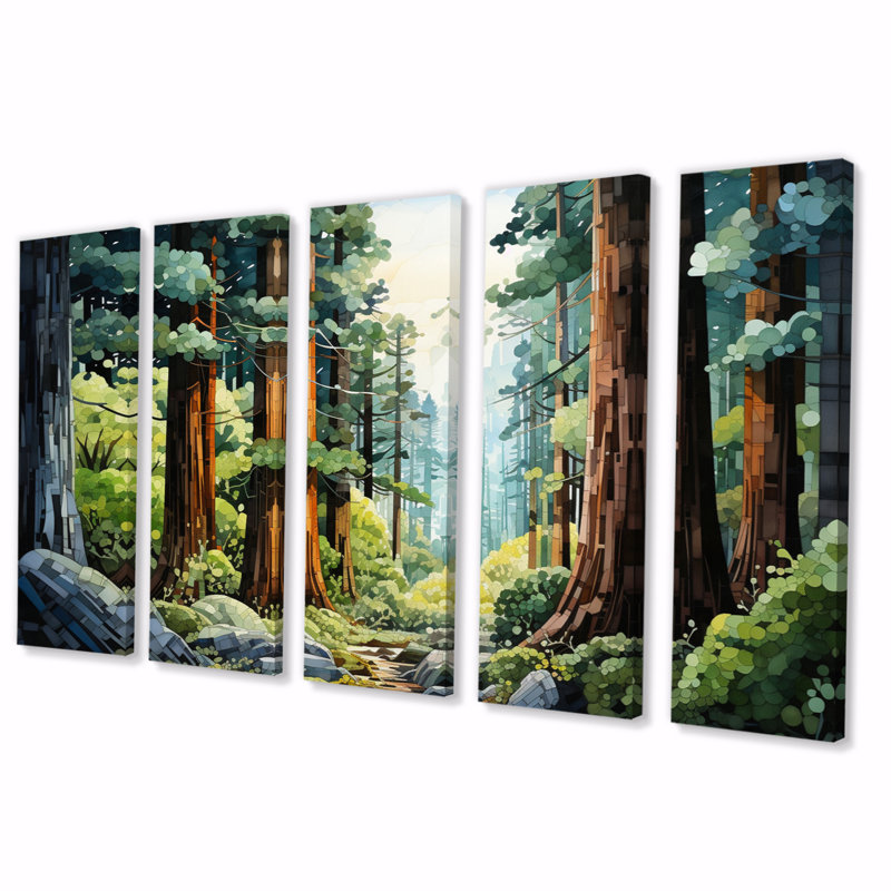 «Redwood Tree Natures Forest I» sur toile, reproduction de 5 pièces
