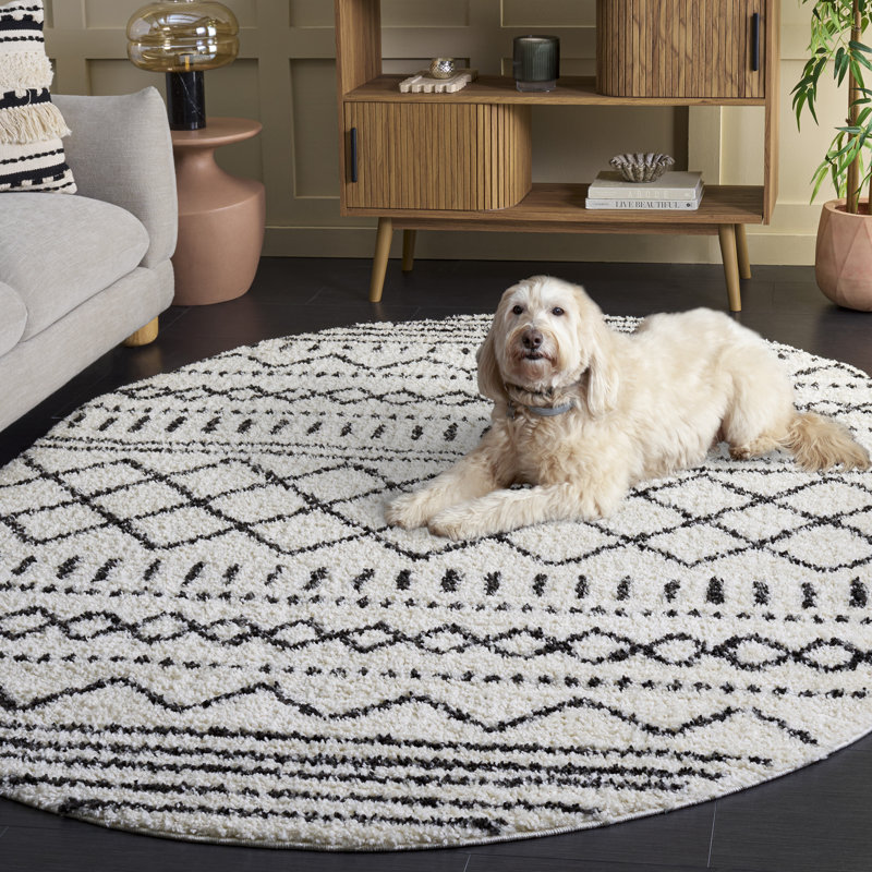 Mac Southwestern Ivory/Black Area Rug, Oval 6' x 8', Ivory/Black