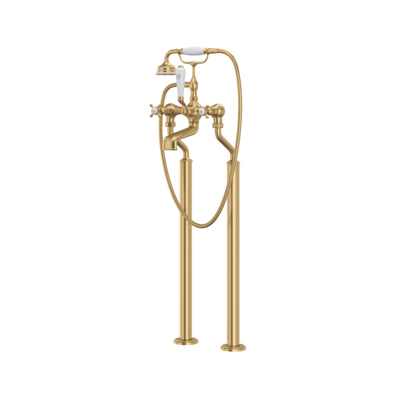 Edwardian Traditional Floor Mount Tub Filler, Satin English Gold