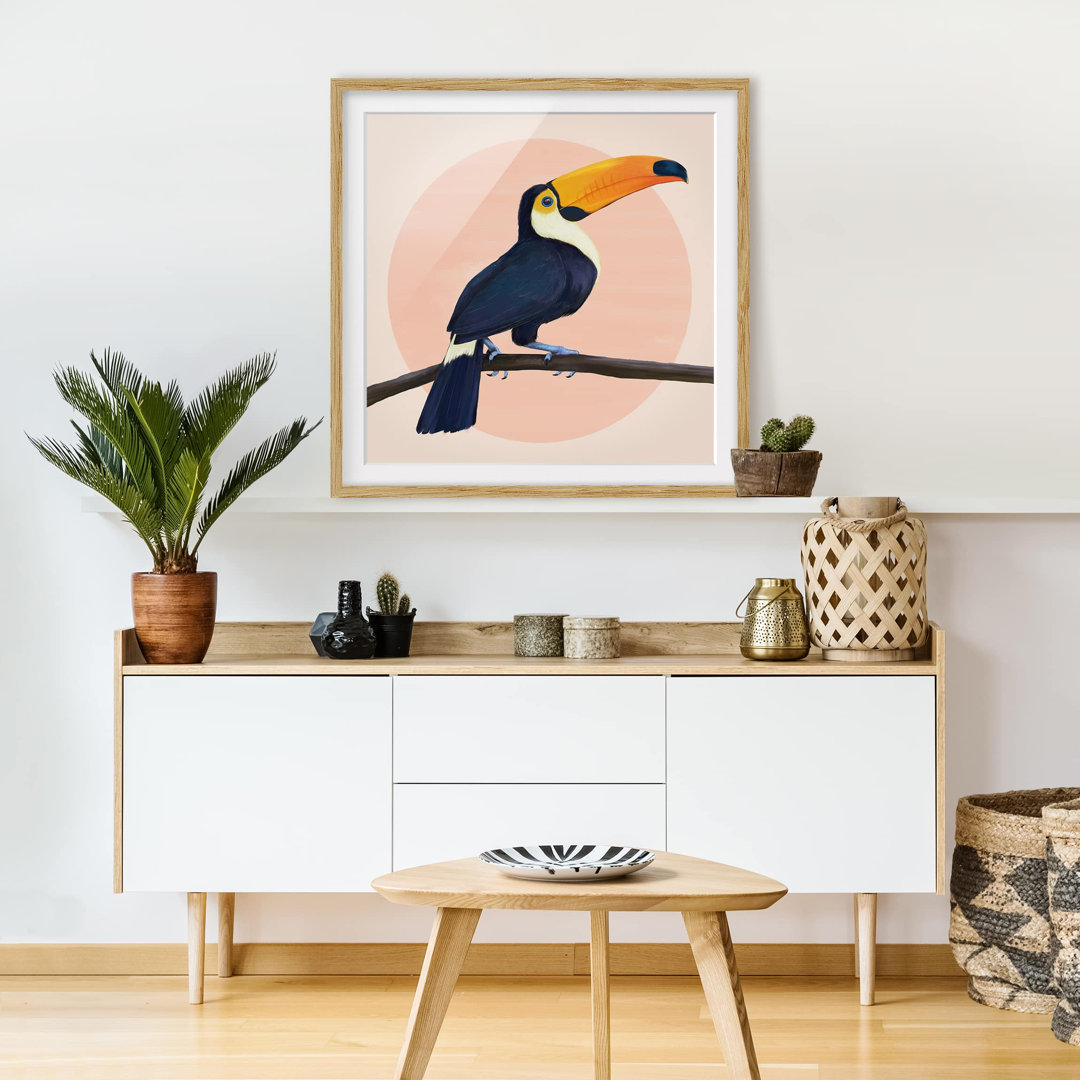 Gerahmtes Plakat-Illustrations-Vogel-Tukan-Pastell