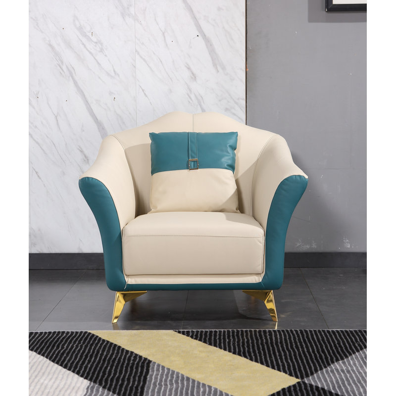 Club Chair, White/Blue Genuine Leather
