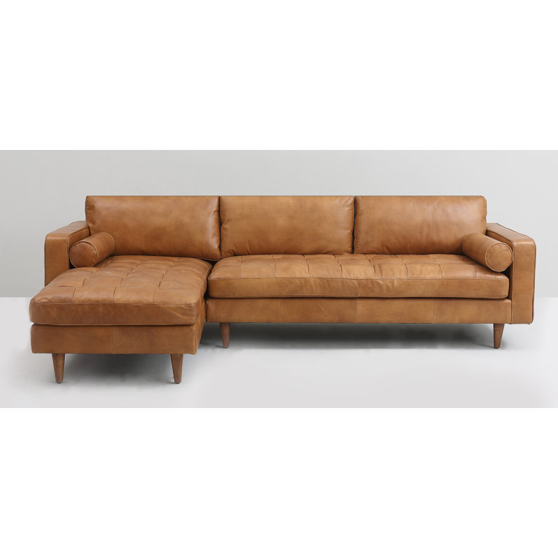 Canapé et méridienne en cuir véritable de 111,4 po de largeur Brochu, Cuir véritable brun clair