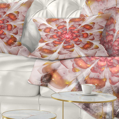White Brown Fractal Flower - Floral Printed Throw Pillow