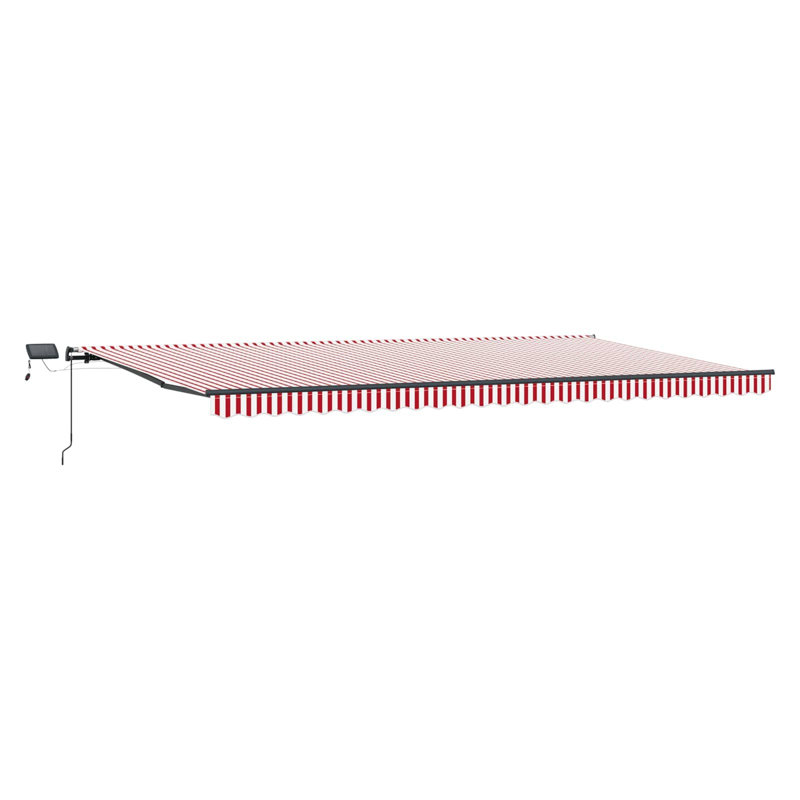 VidaXL 350cm D Retractable Patio Awning, 600cm W x 350cm D, Red/White/Black, Striped