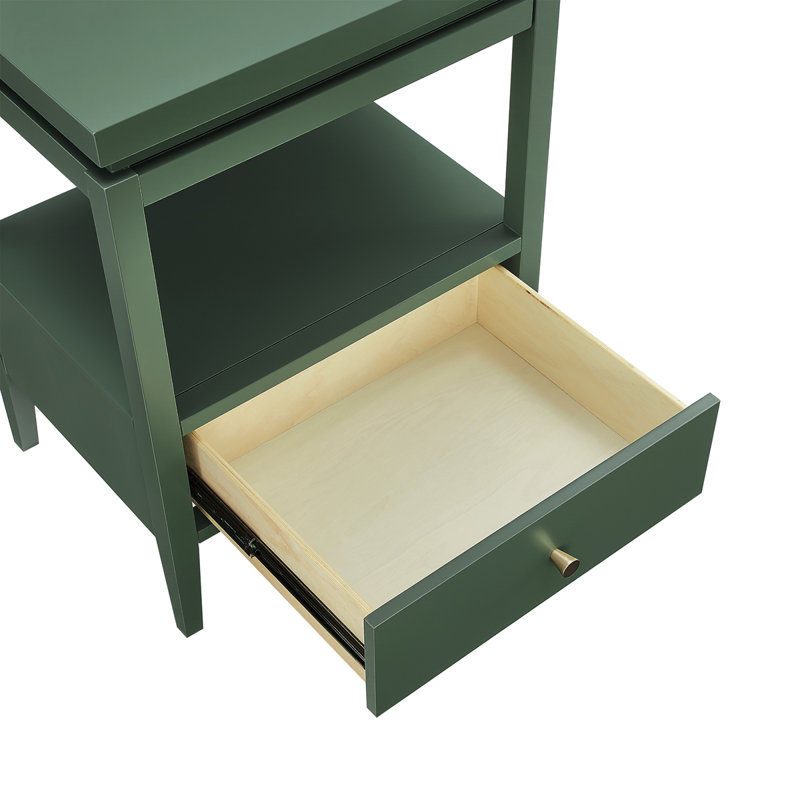 Nightstand With Drawer And Open Shelf, Antique Green