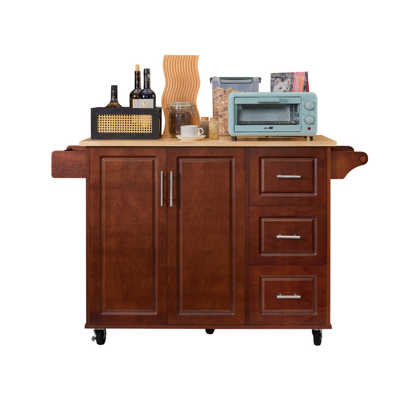 Îlot de cuisine avec comptoir à abattants (tabouret non inclus), Brun