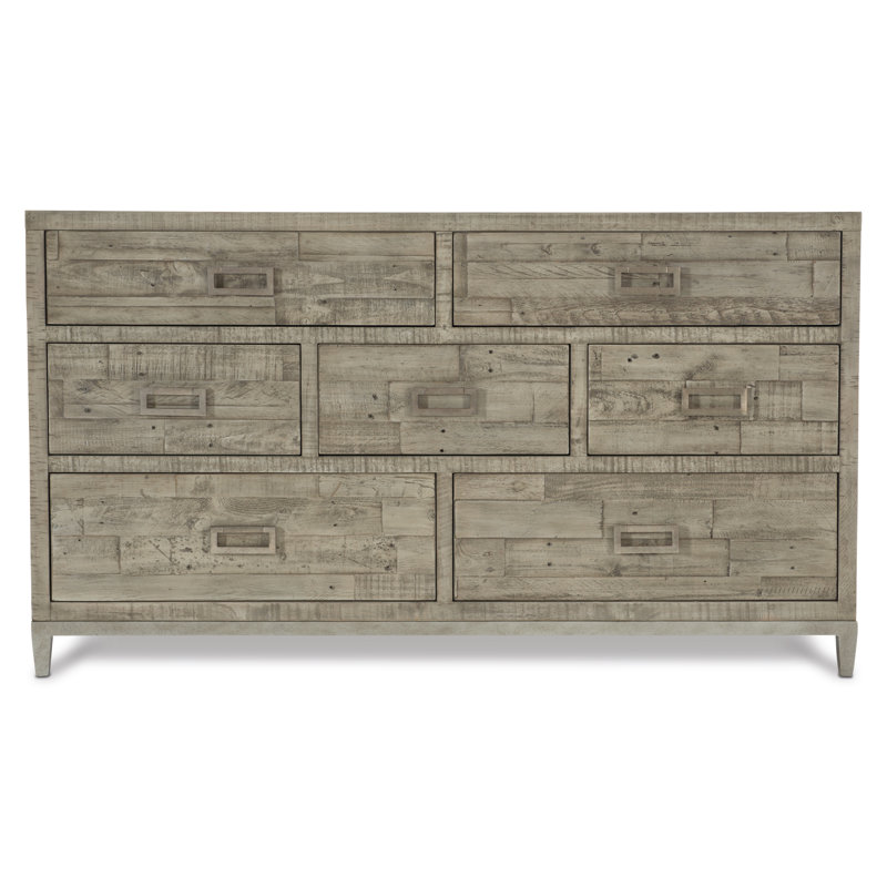 Shaw 7 Drawer 64" W Solid Wood Dresser, Highland Park - Morel Finish