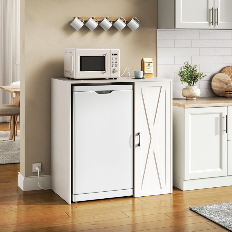 37.4" Mini Fridge Cabinet Coffee Bar with Power Outlet, Fits 24" Wine Fridge, White