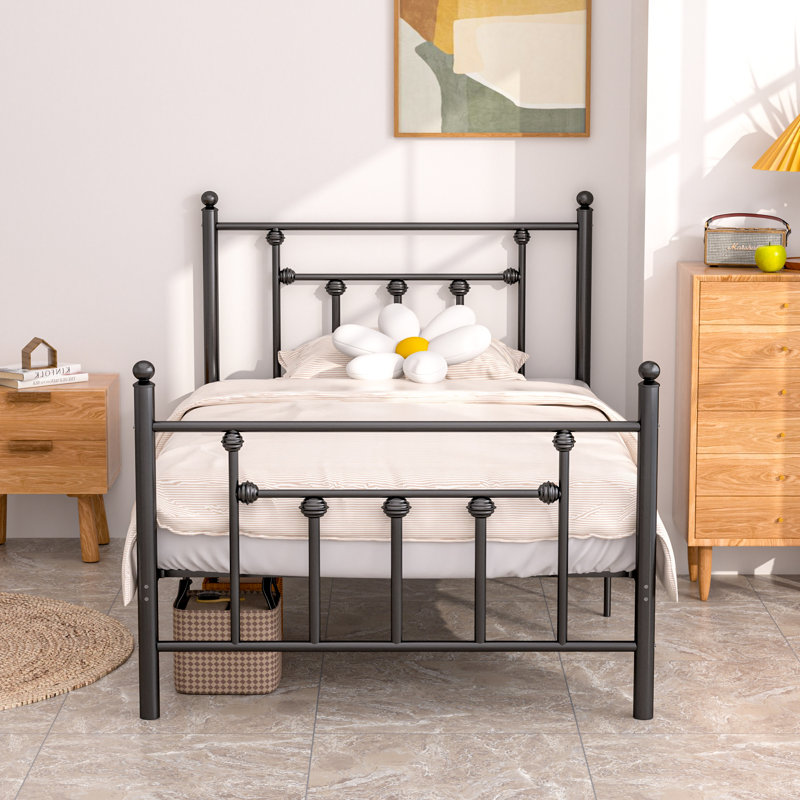 Double Metal Bed Frame with Headboard, Black, Single (3')
