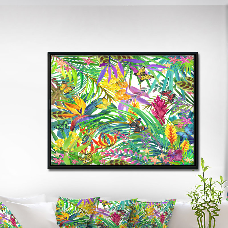 Feuilles et fleurs tropicales - impression d'art floral, H 15 po x l 20 po x P 1 po, Bois